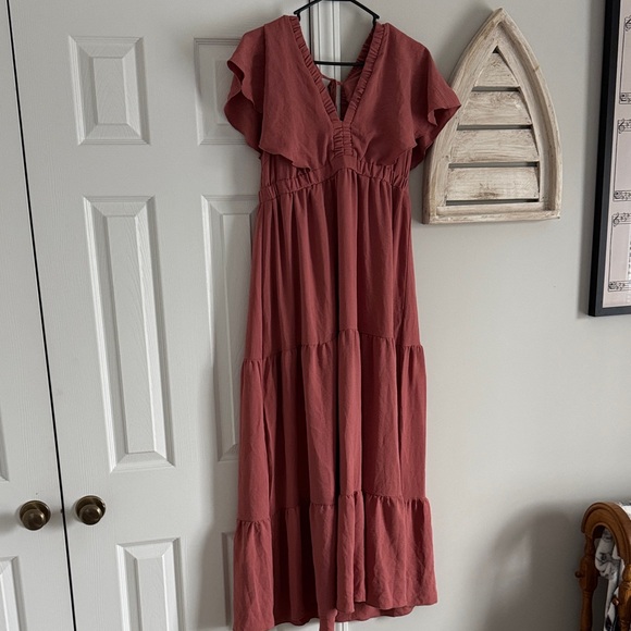 Simple Dresses & Skirts - Simple Dusty Rose Tiered V-Neck Maxi Dress